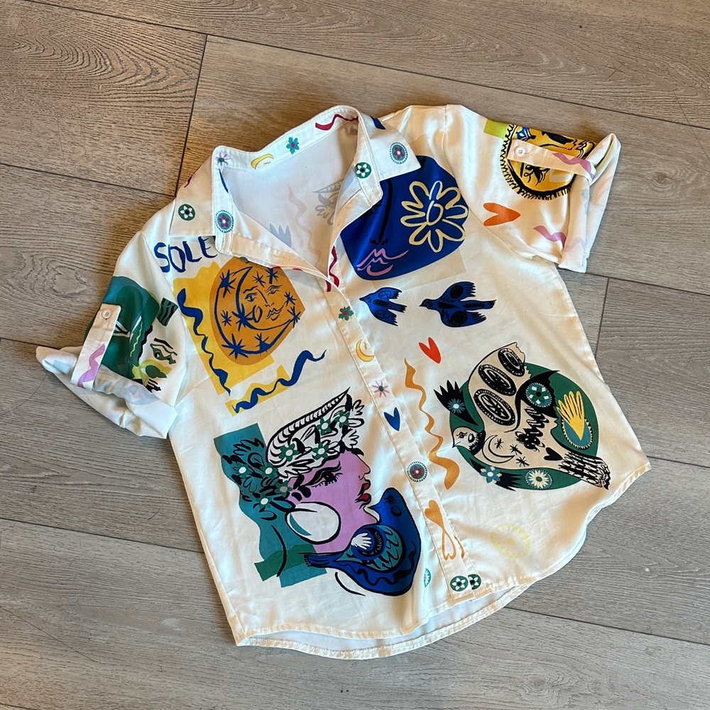 Colorful Graphic Button Down Shirt